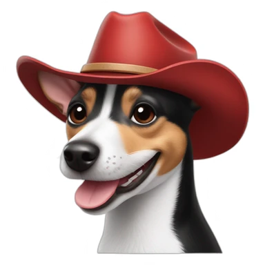 rat terrier wearing a cowboy hat and red collar smiling no brown (black and white) thumbs up sticker