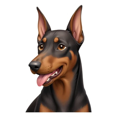 cinematic-cute-yawning-doberman-portrait-emoji,-head-tilted-slightly-with-a-dramatic,-wide-open-yawn,-revealing-a-sleek black and brown fur-with-a-subtle-shimmer,-floppy-ears-slightly-drooping,-round-brown-eyes-barely-open-in-drowsy sticker