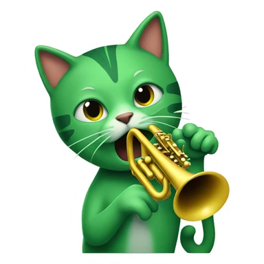 a green cat playing a trumpet sticker