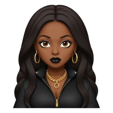 Foxy Brown, Rapper with dark brown long hair, black lip, black outfit sticker