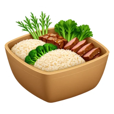 Retangular bowl made of kraft paper, 
The lunch box should be the most similar to this real one..
https://i.postimg.cc/FKcHz1tk/Screenshot-2025-11-11-alle-16-06-29.png

Can get more images of the bowl https://www.instagram.com/chefaporterbr/
Put inside food, like rice, green vegetables and meat. sticker