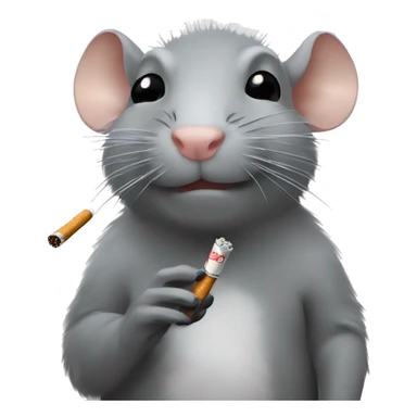 A grey rat smoking a cigarette sticker