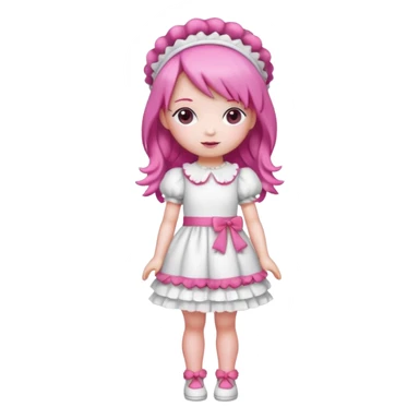 Isolated detaile illustration modern raspberry torte doll figurine full body with pink hair and a pink berry hairband standing sticker