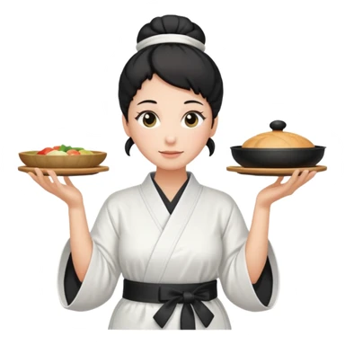 middle age mom with black bun wearing white home kimono and white apron sticker