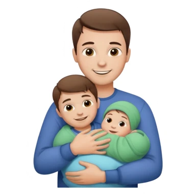 "Man with short brown hair and fair skin, without a mustache, hugging a baby—just a baby—smiling."
 sticker