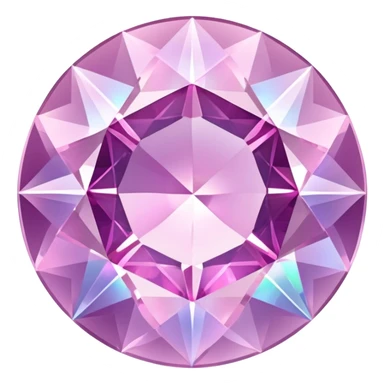 round cut light pink kunzite gemstone, faceted, with iridescent holographic shine and soft glow sticker