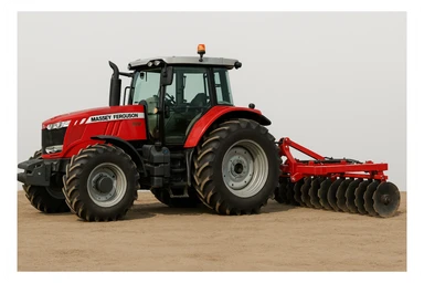 A red Massey Ferguson tractor with a Disc Harrow implement, agricultural machinery, clear and sharp, minimal background. sticker