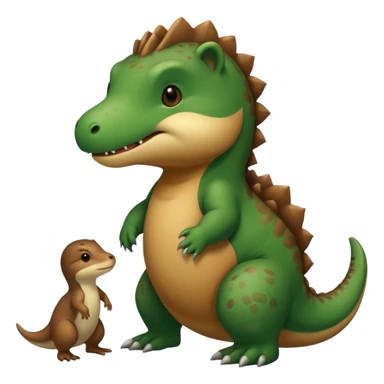 Una nutria besando un dinosaurio sticker