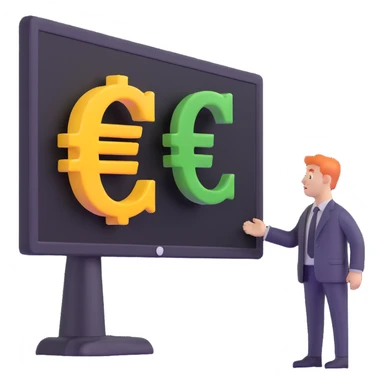 business analyst studying price data with euro symbol € on screen sticker