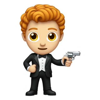 Ginger wearing a tux holding a gun sticker