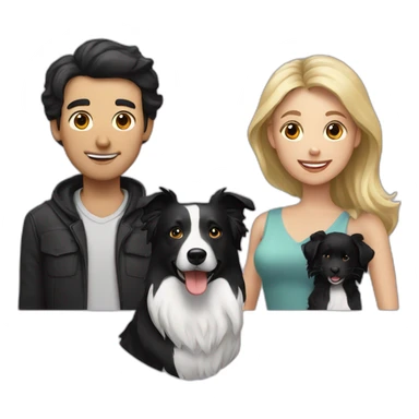 Family with a White man on hat and a White woman with long black hair and a small black border collie dog sticker