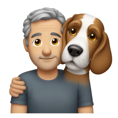  Beagle dog cuddles middle age man with curly brown hair  sticker