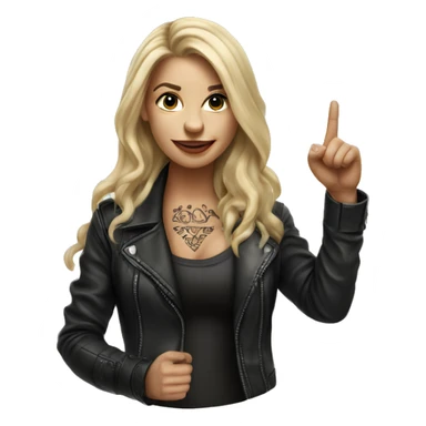 Blonde women with LONG HAIR, in Leather Jacket, Body Covered with Tattoos, POINTING YOU FORWARD with her HAND with INDEX FINGER, Hyper Realistic sticker