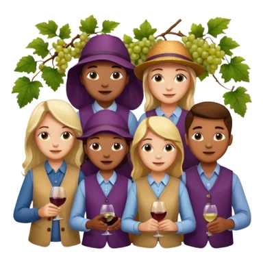 Make a photo of 5 project managers, specificly 3 girls and 2 boys, that are making project for improvment of the vineyard sticker