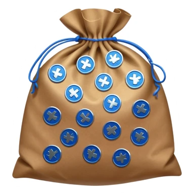 blue coins inside a brown bag  sticker