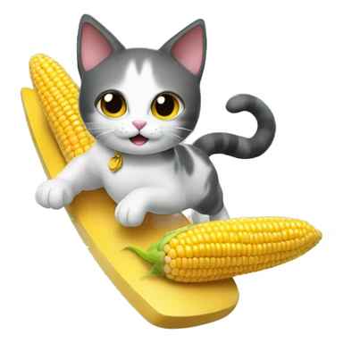 cat surfing corn sticker