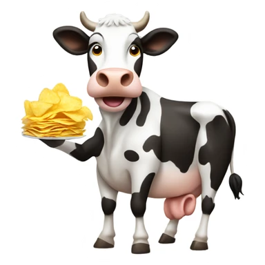 Cow eating potato chips sticker