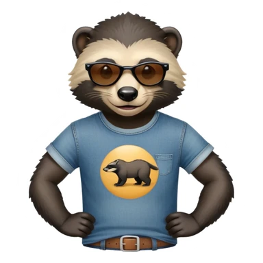 friendly anthropomorphised honey badger in jeans and a t-shirt, wearing sunglasses, head and shoulders view sticker