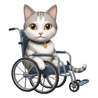 disabled grey and white cat using cat wheelchair sticker