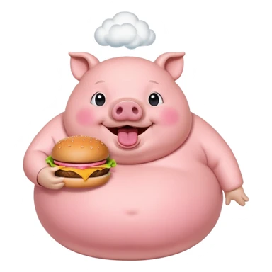 fat obese pig eating burger with fart cloud surrounding around it sticker