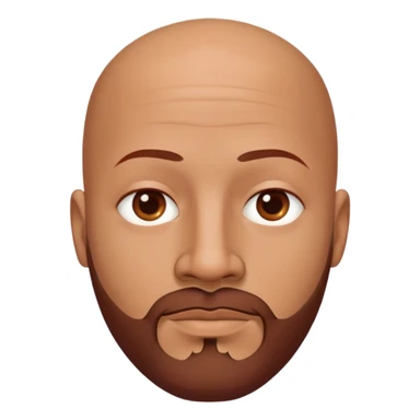 Bald man with oval smooth head, medium-dark reddish skin tone (moreno jambo), indigenous facial features, thin sparse goatee beard on chin, memoji style sticker