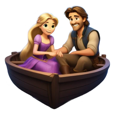 Rapunzel and Flynn on the boat with the lanterns sticker