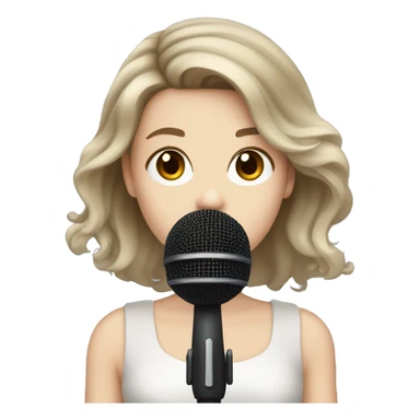a girl with brown hair, hazel eyes, pale skin, dark lips, singing into a microphone sticker