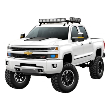  Chevrolet 2500 2022 crew cab. A ferocious truck featuring a vivid white base and black off road front bumper and chrome off road wheels. Emphasize sharp, high-contrast black streaks across the body, creating a look of aggressive, explosive energy. sticker