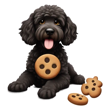 Black goldendoodle stealing a gingerbread cookie  sticker