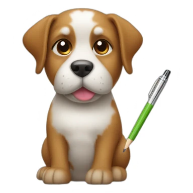 Dog with an apple pen sticker