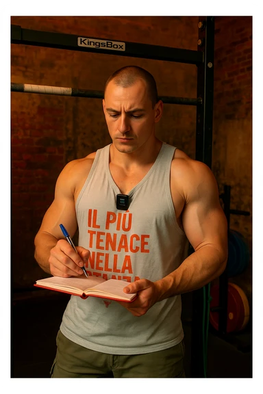 Uomo che si programma bene la sua seduta di Streetlifting. In italiano sticker