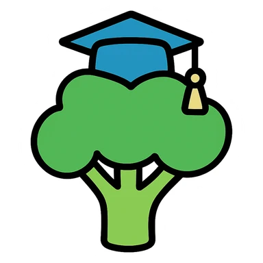broccoli with a graduation hat sticker
