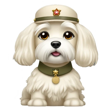 Cream color Maltese wearing a military uniform  sticker