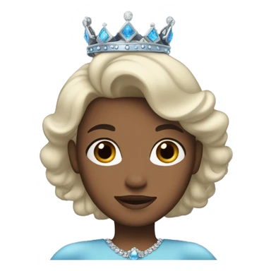 A woman with dark brown/black hair, brown eyes, wearing a blue princess crown sticker