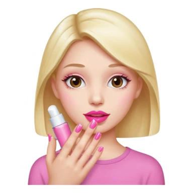 girl showing off her pink nails and pink lip balm sticker