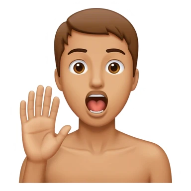 A person holding their hand like they’re shaking with their mouth open ￼ sticker