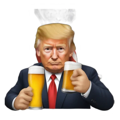 Vladimir Poutine bois une bière avec Trump sticker