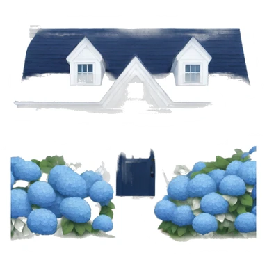 Navy blue shingle beach house with hydrangeas lining the drive way  sticker