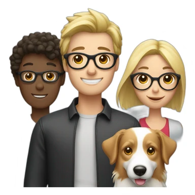 Border Collie with 2 people  a blond woman and a man with glasses sticker