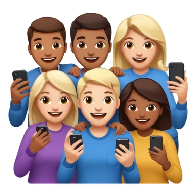 I want to generate an image to show a group of friends playing a mobile game sticker