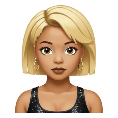 T Boz from TLC with short blonde hair, black sequin crop top, black earring sticker