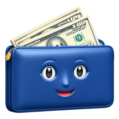 Rich emoji style Deep Blue leather wallet with dollar bills, luxury money vibe, premium 3D emoji, ultra clean, high detail, no background sticker