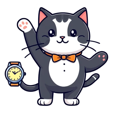 Tuxedo Cat pointing at watch sticker