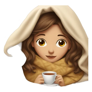 Girl with brown hair cozy in her blanket with tea sticker