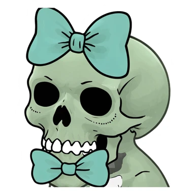 skull wearing a small light aqua blue bow sticker