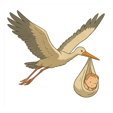ghibli style stork flying with baby sticker