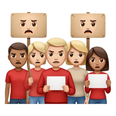 a crowd of people with angry faces and holding placards that read: we disagree sticker