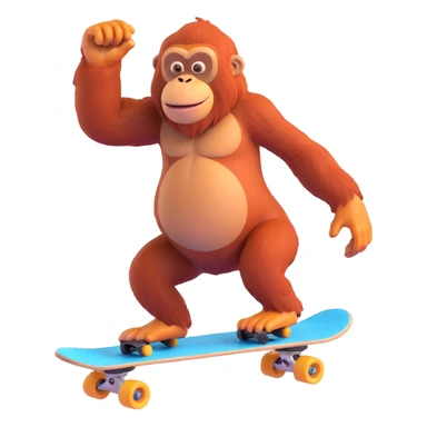 a cool orangutan skateboarding dynamic action playful style sticker