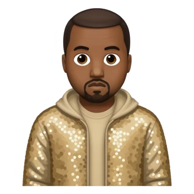 Kanye West with dark brown hair, beige sequin outfit sticker