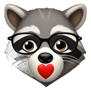 Raccoon with glasses holding a heart sticker